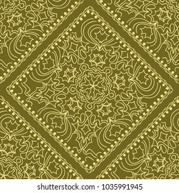 Decorative Square Template for Fabric Print. Azhure floral seamless pattern. Vector illustration. For fabric, bandana, carpet, shawl design.