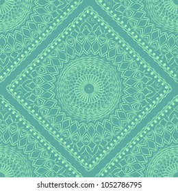 Decorative Square Template for Fabric Print. Azhure floral seamless pattern. Vector illustration. For fabric, bandana, carpet, shawl design.