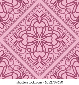 Decorative Square Template for Fabric Print. Azhure floral seamless pattern. Vector illustration. For fabric, bandana, carpet, shawl design.
