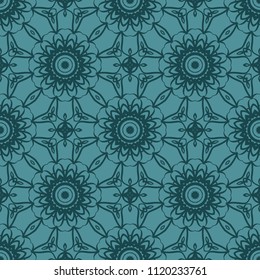 Decorative Square Template for Fabric Print. Azhure floral seamless pattern. Vector illustration. For fabric, bandana, carpet, shawl textile design