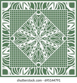 Decorative Square Template for Fabric Print. Azhure floral pattern. Vector illustration. For fabric, bandana, carpet, shawl design. Green color