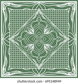Decorative Square Template for Fabric Print. Azhure floral pattern. Vector illustration. For fabric, bandana, carpet, shawl design. Green color