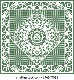 Decorative Square Template for Fabric Print. Azhure floral pattern. Vector illustration. For fabric, bandana, carpet, shawl design. Green color