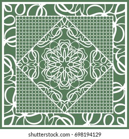 Decorative Square Template for Fabric Print. Azhure floral pattern. Vector illustration. For fabric, bandana, carpet, shawl design. Green color