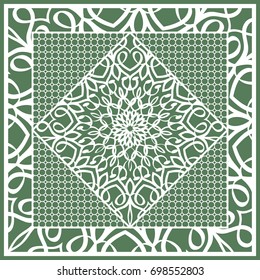 Decorative Square Template for Fabric Print. Azhure floral pattern. Vector illustration. For fabric, bandana, carpet, shawl design. Green color