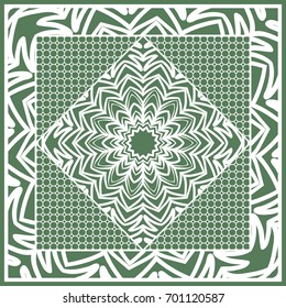 Decorative Square Template for Fabric Print. Azhure floral pattern. Vector illustration. For fabric, bandana, carpet, shawl design. Green color