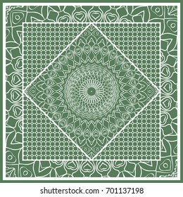 Decorative Square Template for Fabric Print. Azhure floral pattern. Vector illustration. For fabric, bandana, carpet, shawl design. Green color
