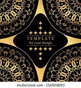 Decorative Square Template for your design. Ornamental elements and motifs of Kazakh, Kyrgyz, Uzbek, national Asian decor for pillow, packaging, boxes, banner and print design. Vector.