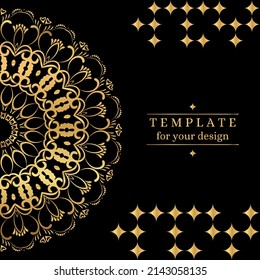 Decorative Square Template for your design. Ornamental elements and motifs of Kazakh, Kyrgyz, Uzbek, national Asian decor for pillow, packaging, boxes, banner and print design. Vector.