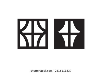 Decorative square window icons in black Vector
