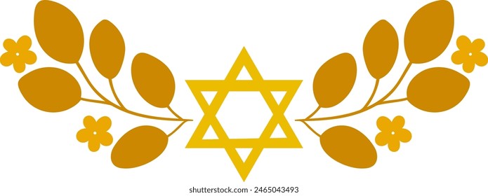 Decorative star of David floral design in golden colors