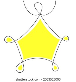 Decorative star in one line with yellow spots on a white background. Christmas decoration for the New Year tree. Vector illustration for web banners, winter discounts, postcards.