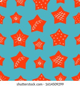 Decorative stars with small elements seamless pattern. Vector illustration.