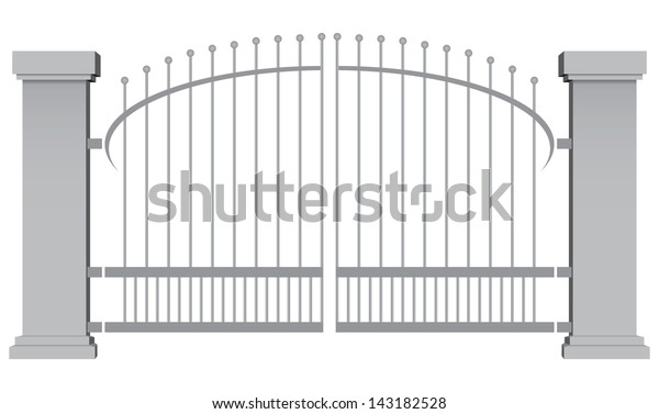 Decorative Steel Gate Concrete Pillars Vector Stock Image