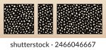 Decorative stencils for laser cut. Vector panels set with leopard skin texture, abstract pattern, chaotic spots. Trendy ornament. Template for cnc cutting of wood, paper. Aspect ratio 1:1, 1:2, 3:2