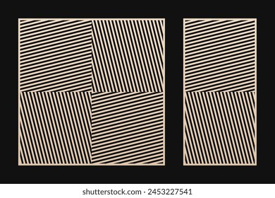 Decorative stencils for laser cut. Vector panels with abstract geometric pattern, line, stripes, tiles. Modern oriental style ornaments. Template for cnc cutting of wood, metal. Aspect ratio 1:2, 1:1