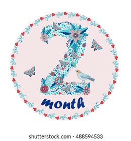 Decorative sticker to the 2 month baby. For the family album design and decoration of photos. 