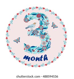 Decorative sticker to the 3 month baby. For the family album design and decoration of photos. 