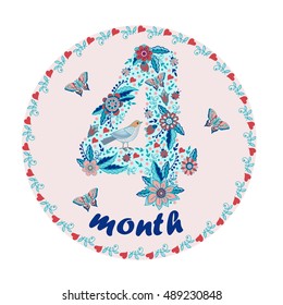 Decorative sticker to the 4 month baby.  For the family album design and decoration of photos.