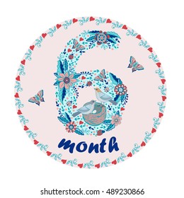 Decorative sticker to the 6 month baby.For the family album design and decoration of photos.