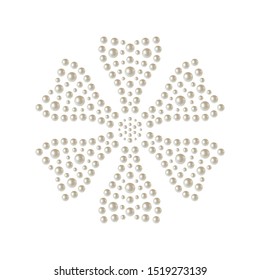 Decorative sticker of cornflower. Shiny natural realistic White Pearl. Mosaic dotted floral shape isolated on white background. Can be used as applique for textile. Vector Illustration.