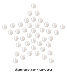 Decorative sticker of five-pointed star made of 3D shiny natural White Pearl. Mosaic dotted shape isolated on white background. Can be used as applique for textile. Vector Illustration. 