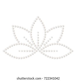 Decorative sticker of Lotus flower shape made of white pearl. Can be used as applique for textile. Vector Illustration.