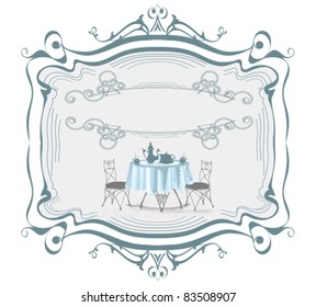 Decorative sticker with set table with the coffee items