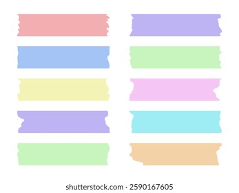 Decorative sticky paper tape collection in pastel colors and torn edges. Decorative scrapbook scotch strip. Ideal for bullet journals, child creative designs, invitations, kids stationery