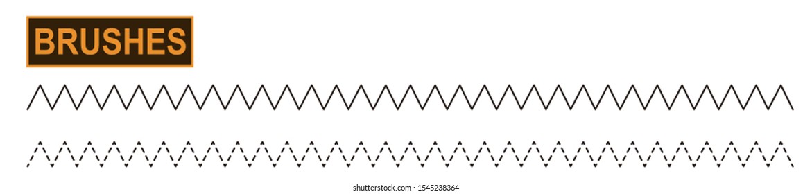 Decorative stitching abstract brush for fashion and digital illustration. Zig-zag three step stitch. Dashed line. Abstract mountain vector. Colorable and customizable brushes.