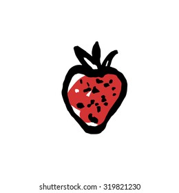 decorative strawberries on white background drawn by hand with ink. Art design. Children paint strawberry