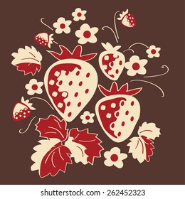 Decorative strawberry bush silhouette. Berry background. Cure vector illustration. Vintage style.