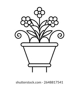 Decorative street planter with flowers clean line scene Vector illustration