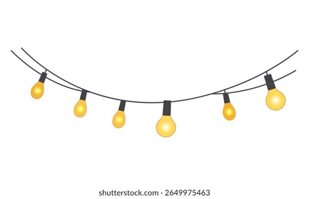 Decorative string lights garland. Cutel home decor. Cozy glowing lanterns for festive interior scenes.