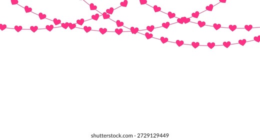 Dekorative Kette von roten Herzformen, die einen kontinuierlichen Valentinstag Rahmen und festliche Grenze perfekt für romantische Grußkarten, Jubiläumseinladungen, Feiertagsbanner und transparente Vektorgrafiken

