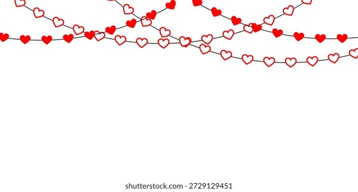 Dekorative Kette von roten Herzformen, die einen kontinuierlichen Valentinstag Rahmen und festliche Grenze perfekt für romantische Grußkarten, Jubiläumseinladungen, Feiertagsbanner und transparente Vektorgrafiken
