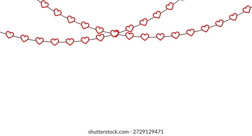 Dekorative Kette von roten Herzformen, die einen kontinuierlichen Valentinstag Rahmen und festliche Grenze perfekt für romantische Grußkarten, Jubiläumseinladungen, Feiertagsbanner und transparente Vektorgrafiken
