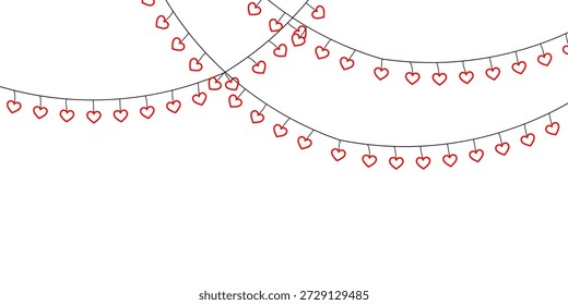 Dekorative Kette von roten Herzformen, die einen kontinuierlichen Valentinstag Rahmen und festliche Grenze perfekt für romantische Grußkarten, Jubiläumseinladungen, Feiertagsbanner und transparente Vektorgrafiken

