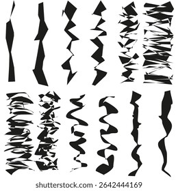 Decorative stripe elements. Ribbon swirl shapes. Abstract vector set. Black contrast layout.