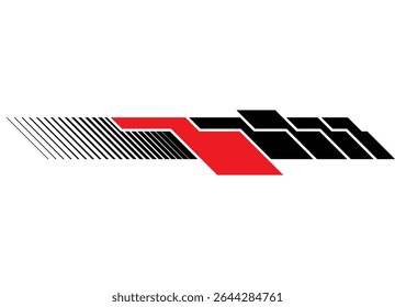 Decorative stripe on the body of a car, boat, motorcycle, sportswear, toy. Sports red and black design element on a white background. Vector striped background