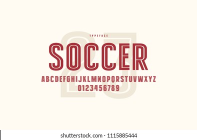 Decorative striped sans serif font. Letters and numbers for logo and emblem design. Color print on white background