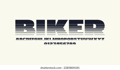 Decorative striped sans serif font in sport style. Letters and numbers for headline and emblem design