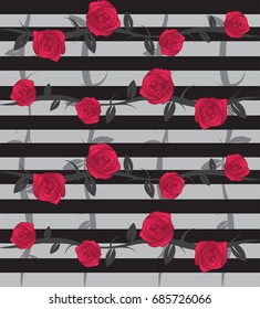 decorative striped seamless pattern with roses