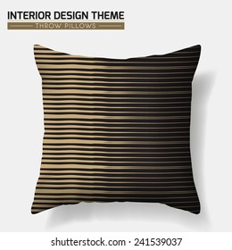 Decorative Striped Throw Pillow design template in Gold & Black. Original abstract pattern is masked. Modern interior design element. Creative Sofa Cushion. Vector design is layered, editable. 