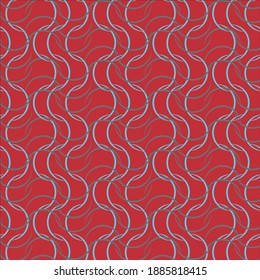 Decorative strips with a random course, highlighted by some abstract geometric elements. Blue and white pattern with red background