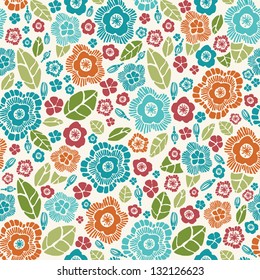 Decorative stylish spring seamless floral pattern. Bright endless texture with flowers and petals. Template for design and decoration