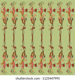 Decorative stylization of flower in harmonious colors on light green background