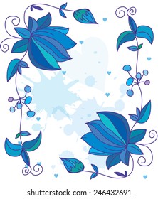 decorative stylized blue flowers hand-drawn text with hearts and swirls