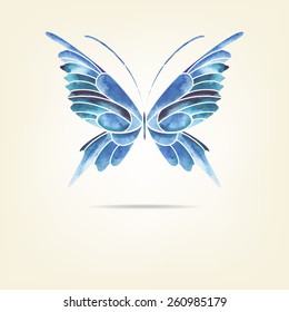 Decorative stylized butterfly from watercolor texture. 