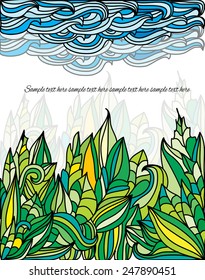 decorative stylized drawing of foliage and sky waves,illustrations,picture
